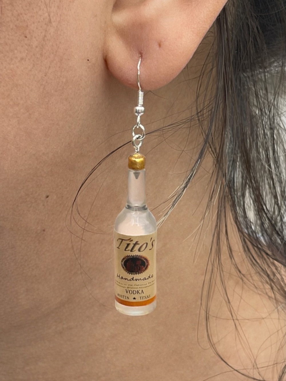 Titos Vodka Bottle Dangle Earrings - Clear and silver